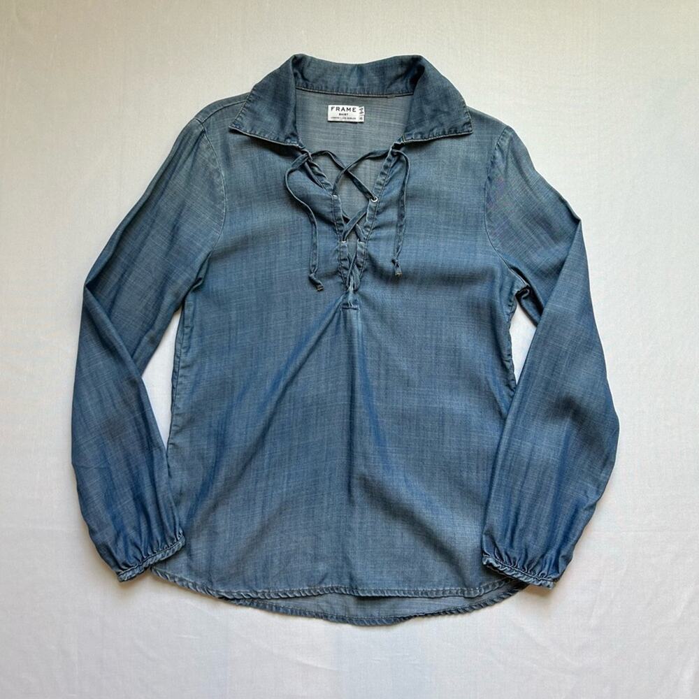 Frame Shirt Lace-up Chambray Hadley Blouse Blue XS